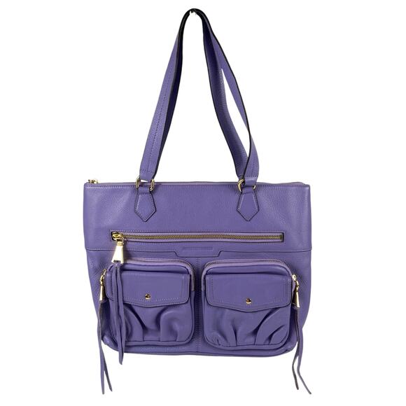 Aimee Kestenberg Leather Purple Double Strap Tote Gold Hardware Purse - Picture 3 of 16